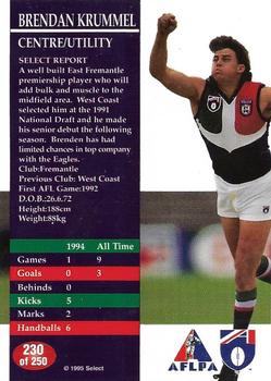 1995 Select AFL #230 Brendan Krummel Back